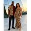 Vacation Couple Outfit Sequined Leopard Print Spaghetti Strap Maxi Bodycon Dress and Colorblock Shirt Set - Rouge Vineux S | US 4