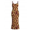 Vacation Couple Outfit Sequined Leopard Print Spaghetti Strap Maxi Bodycon Dress and Colorblock Shirt Set - Rouge Vineux S | US 4