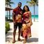 Vacation Couple Outfit Ombre Hibiscus Floral Print Pocket Spaghetti Strap Dress and Shirt Set - Rouge Vineux S | US 4