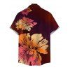 Vacation Couple Outfit Ombre Hibiscus Floral Print Pocket Spaghetti Strap Dress and Shirt Set - Rouge Vineux S | US 4