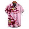 Vacation Couple Outfit Orchid Floral Print Lace Hollow Out Spaghetti Strap Slit Dress and Shirt Set - Rose S | US 4