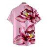 Vacation Couple Outfit Orchid Floral Print Lace Hollow Out Spaghetti Strap Slit Dress and Shirt Set - Rose S | US 4
