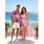 Vacation Couple Outfit Orchid Floral Print Lace Hollow Out Spaghetti Strap Slit Dress and Shirt Set - Rose S | US 4