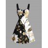 Vacation Couple Outfit Contrast Color Floral Leaf Print Ruched Bust Mini Dress and Shirt Set - Noir S | US 4