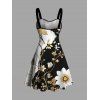 Vacation Couple Outfit Contrast Color Floral Leaf Print Ruched Bust Mini Dress and Shirt Set - Noir S | US 4