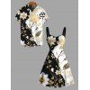 Vacation Couple Outfit Contrast Color Floral Leaf Print Ruched Bust Mini Dress and Shirt Set - Noir S | US 4