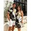 Vacation Couple Outfit Contrast Color Floral Leaf Print Ruched Bust Mini Dress and Shirt Set - Noir S | US 4