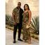 Vacation Hawaiian Couple Outfit Metallic Gold Dots Geometric Print Spaghetti Strap Maxi Bodycon Dress and Colorblock Shirt Set - Noir S | US 4