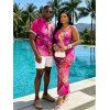 Hawaiian Vacation Couple Outfit Metallic Gold Marble Fluid Print Spaghetti Strap Maxi Bodycon Dress and Shirt Set - Rose Vif S | US 4