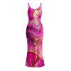 Hawaiian Vacation Couple Outfit Metallic Gold Marble Fluid Print Spaghetti Strap Maxi Bodycon Dress and Shirt Set - Rose Vif S | US 4