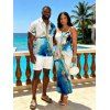Hawaiian Vacation Couple Outfit Metallic Gold Marble Fluid Print Spaghetti Strap Maxi Bodycon Dress and Shirt Set - Pers S | US 4