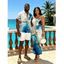 Hawaiian Vacation Couple Outfit Metallic Gold Marble Fluid Print Spaghetti Strap Maxi Bodycon Dress and Shirt Set - Pers S | US 4
