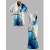 Hawaiian Vacation Couple Outfit Metallic Gold Marble Fluid Print Spaghetti Strap Maxi Bodycon Dress and Shirt Set - Pers S | US 4