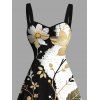 Vacation Dress Contrast Color Floral Leaf Print Ruched Bust Mini Dress - Noir XXXXXL | US 20