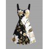 Vacation Dress Contrast Color Floral Leaf Print Ruched Bust Mini Dress - Noir XXXXXL | US 20