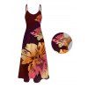 Vacation Dress Ombre Hibiscus Floral Print Pocket Spaghetti Strap Dress - Rouge Vineux XXXXXL | US 20