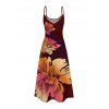 Vacation Dress Ombre Hibiscus Floral Print Pocket Spaghetti Strap Dress - Rouge Vineux XXXXXL | US 20