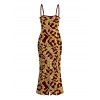 Vacation Dress Sequined Leopard Print Spaghetti Strap Maxi Bodycon Dress - Rouge Vineux XXL | US 14