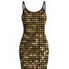 Vacation Hawaiian Dress Metallic Gold Dots Geometric Print Spaghetti Strap Maxi Bodycon Dress - Noir XXL | US 14