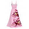 Vacation Dress Orchid Floral Print Lace Hollow Out Spaghetti Strap Slit Dress - Rose XXXXXL | US 20