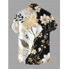 Men's Vacation Shirt Contrast Color Floral Leaf Print Button Up Shirt - Noir 5XL