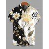 Men's Vacation Shirt Contrast Color Floral Leaf Print Button Up Shirt - Noir 5XL