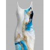Hawaiian Vacation Dress Metallic Gold Marble Fluid Print Spaghetti Strap Maxi Bodycon Dress - Pers XXL | US 14