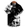 Men's Vacation Gothic Shirt Monochrome Skulls Insects Floral Print Button Up Shirt - Noir 5XL