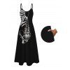 Gothic Dress Skeleton Bond Print Pocket Spaghetti Strap Dress - Noir XXXXXL | US 20