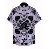 Men's Gothic Shirt Rose Cross Skulls Bats Print Button Up Shirt - Violet clair 5XL
