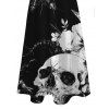 Vacation Gothic Dress Monochrome Skulls Insects Floral Print Pocket Spaghetti Strap Dress - Noir XXXXXL | US 20
