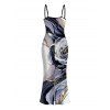 Vacation Dress Metallic Marble Fluid Rose Floral Print Spaghetti Strap Maxi Bodycon Dress - Violet clair XXL | US 14