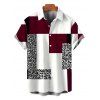 Men's Vacation Shirt Colorblock Leopard Geometric Patchwork Print Button Up Shirt - Rouge Vineux M