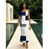 Vacation Dress Colorblock Leopard Geometric Patchwork Print Spaghetti Strap Maxi Bodycon Dress - Bleu Marine XXL | US 14