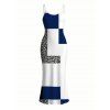 Vacation Dress Colorblock Leopard Geometric Patchwork Print Spaghetti Strap Maxi Bodycon Dress - Bleu Marine XXL | US 14