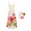 Vacation Dress Colored Floral Leaf Print Pocket Spaghetti Strap Garden Style Dress - Champagne XXXXXL | US 20