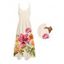 Vacation Dress Colored Floral Leaf Print Pocket Spaghetti Strap Garden Style Dress - Champagne XXXXXL | US 20