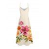 Vacation Dress Colored Floral Leaf Print Pocket Spaghetti Strap Garden Style Dress - Champagne XXXXXL | US 20