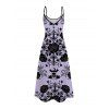 Gothic Dress Rose Cross Skulls Bats Print Pocket Spaghetti Strap Dress - Violet clair XXXXXL | US 20