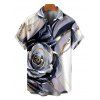 Vacation Couple Outfit Metallic Marble Fluid Rose Floral Print Spaghetti Strap Maxi Bodycon Dress and Shirt Set - Violet clair S | US 4