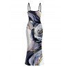 Vacation Couple Outfit Metallic Marble Fluid Rose Floral Print Spaghetti Strap Maxi Bodycon Dress and Shirt Set - Violet clair S | US 4