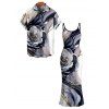 Vacation Couple Outfit Metallic Marble Fluid Rose Floral Print Spaghetti Strap Maxi Bodycon Dress and Shirt Set - Violet clair S | US 4