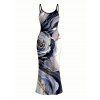 Vacation Couple Outfit Metallic Marble Fluid Rose Floral Print Spaghetti Strap Maxi Bodycon Dress and Shirt Set - Violet clair S | US 4