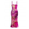 Hawaiian Vacation Dress Metallic Gold Marble Fluid Print Spaghetti Strap Maxi Bodycon Dress - Rose Vif XXL | US 14