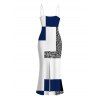 Vacation Couple Outfit Colorblock Leopard Geometric Patchwork Print Spaghetti Strap Maxi Bodycon Dress and Shirt Set - Bleu Marine S | US 4