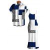 Vacation Couple Outfit Colorblock Leopard Geometric Patchwork Print Spaghetti Strap Maxi Bodycon Dress and Shirt Set - Bleu Marine S | US 4