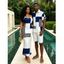 Vacation Couple Outfit Colorblock Leopard Geometric Patchwork Print Spaghetti Strap Maxi Bodycon Dress and Shirt Set - Bleu Marine S | US 4
