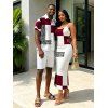 Vacation Couple Outfit Colorblock Leopard Geometric Patchwork Print Spaghetti Strap Maxi Bodycon Dress and Shirt Set - Rouge Vineux S | US 4