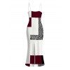 Vacation Couple Outfit Colorblock Leopard Geometric Patchwork Print Spaghetti Strap Maxi Bodycon Dress and Shirt Set - Rouge Vineux S | US 4