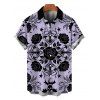 Gothic Couple Outfit Rose Cross Skulls Bats Print Pocket Spaghetti Strap Dress and Shirt Set - Violet clair S | US 4